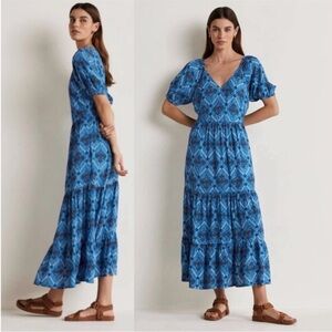 Boden Maxi Tea Dress Tiered Women’s 4 Blue Boho Cottagecore Prairie Whimsical